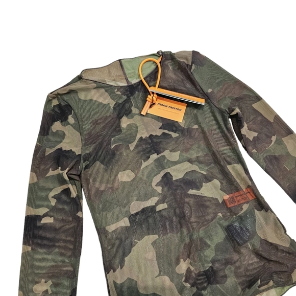 HERON PRESTONGreen Camo Long Sleeve Mesh  Top XS NWT - Picture 11 of 14